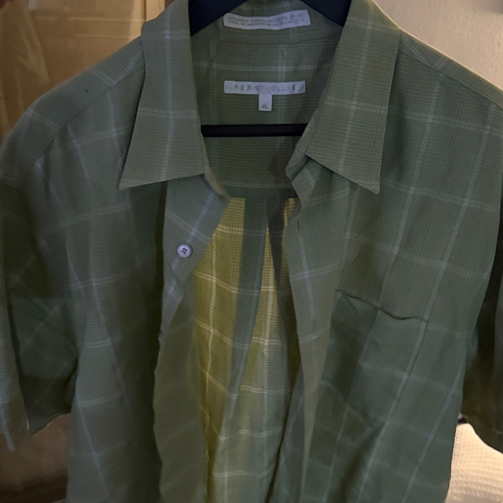 Perry Ellis Green Plaid Shirt